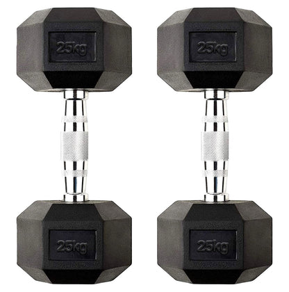 Hex Dumbbells Pairs & Sets (2.5kg–60kg) – Rubber-Coated, Anti-Roll, Steel Knurled Grip – Strength Training Weights for Home Gym or Studio