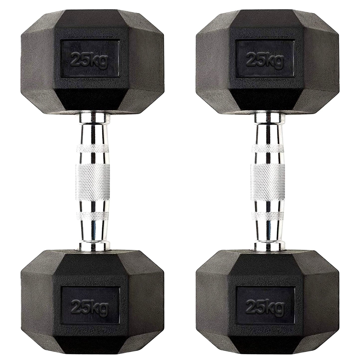 25kg Heavy Duty Hex Dumbbell Pair – Rubber-Coated Cast Iron Weights with Anti-Roll Design & Textured Steel Handles – 2 x 25kg for Heavy Strength Training & Home Gym