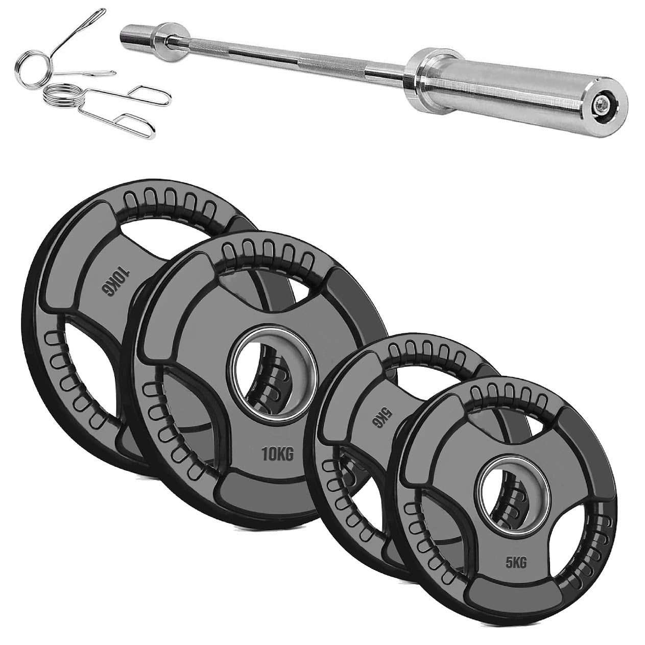 Olympic Tri-Grip Weight Plate – Rubber-Coated Cast Iron, 2-Hole Design for Barbell & Dumbbell Training