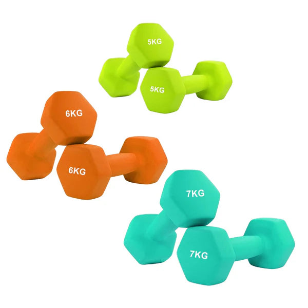 Anti-Roll Non-Slip Neoprene Dumbbell Weights | Hex Neoprene Dumbbells Set | Available in Singles, Pairs & Sets | Comfortable Grip for Home & Gym Workouts