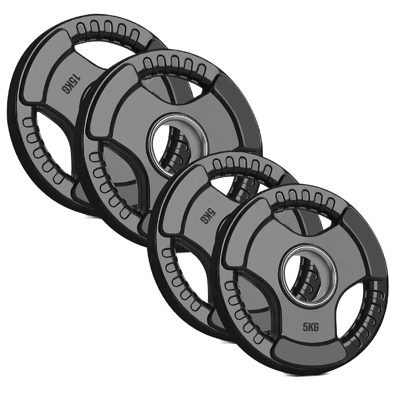 Olympic Tri-Grip Weight Plate – Rubber-Coated Cast Iron, 2-Hole Design for Barbell & Dumbbell Training