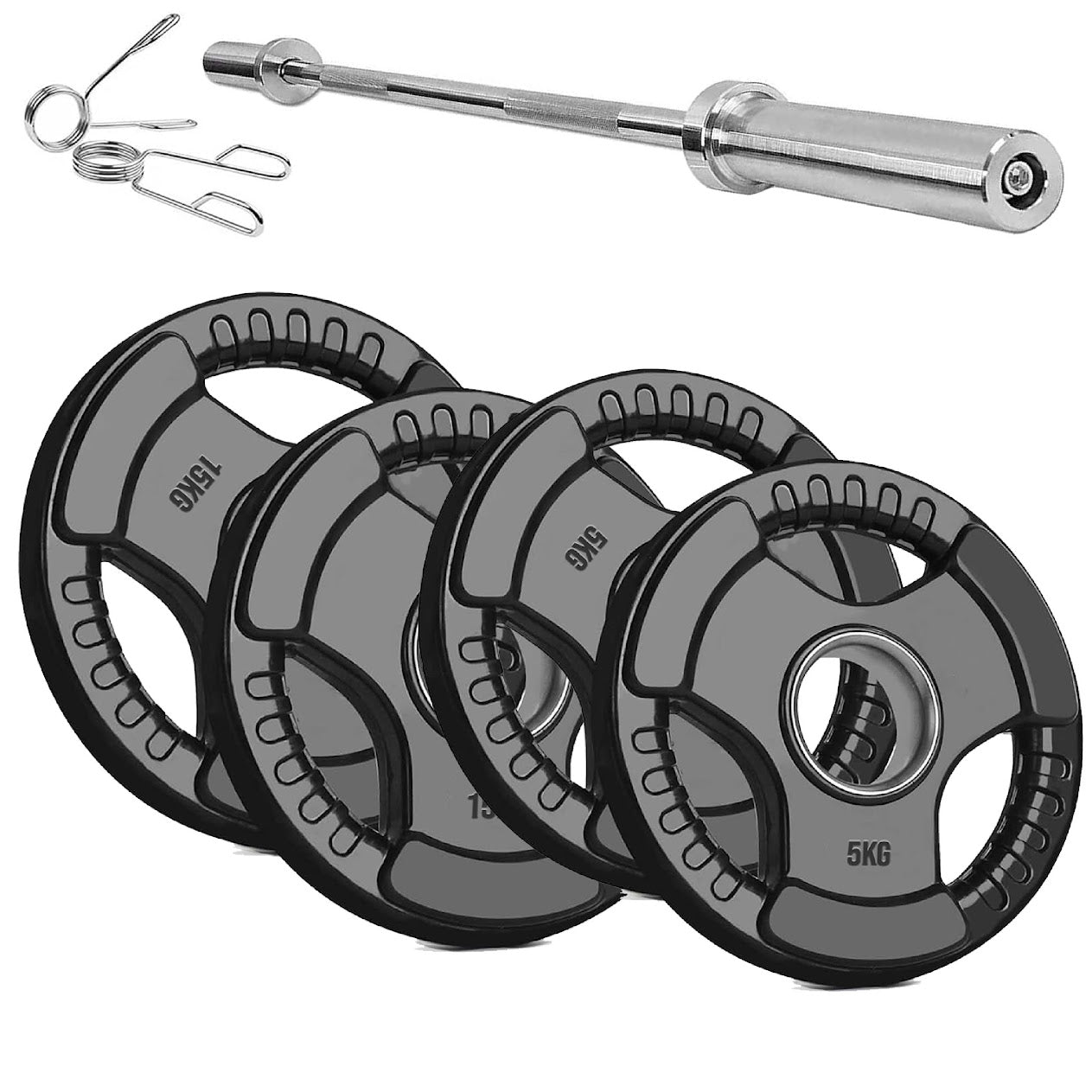 Olympic Tri-Grip Weight Plate – Rubber-Coated Cast Iron, 2-Hole Design for Barbell & Dumbbell Training