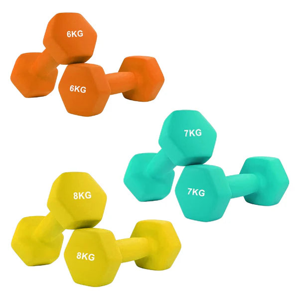 Anti-Roll Non-Slip Neoprene Dumbbell Weights | Hex Neoprene Dumbbells Set | Available in Singles, Pairs & Sets | Comfortable Grip for Home & Gym Workouts