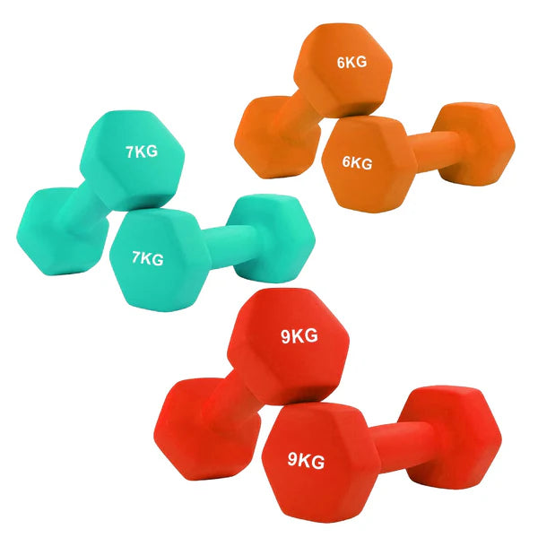 Anti-Roll Non-Slip Neoprene Dumbbell Weights | Hex Neoprene Dumbbells Set | Available in Singles, Pairs & Sets | Comfortable Grip for Home & Gym Workouts