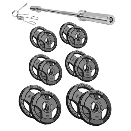 Olympic Tri-Grip Weight Plate – Rubber-Coated Cast Iron, 2-Hole Design for Barbell & Dumbbell Training