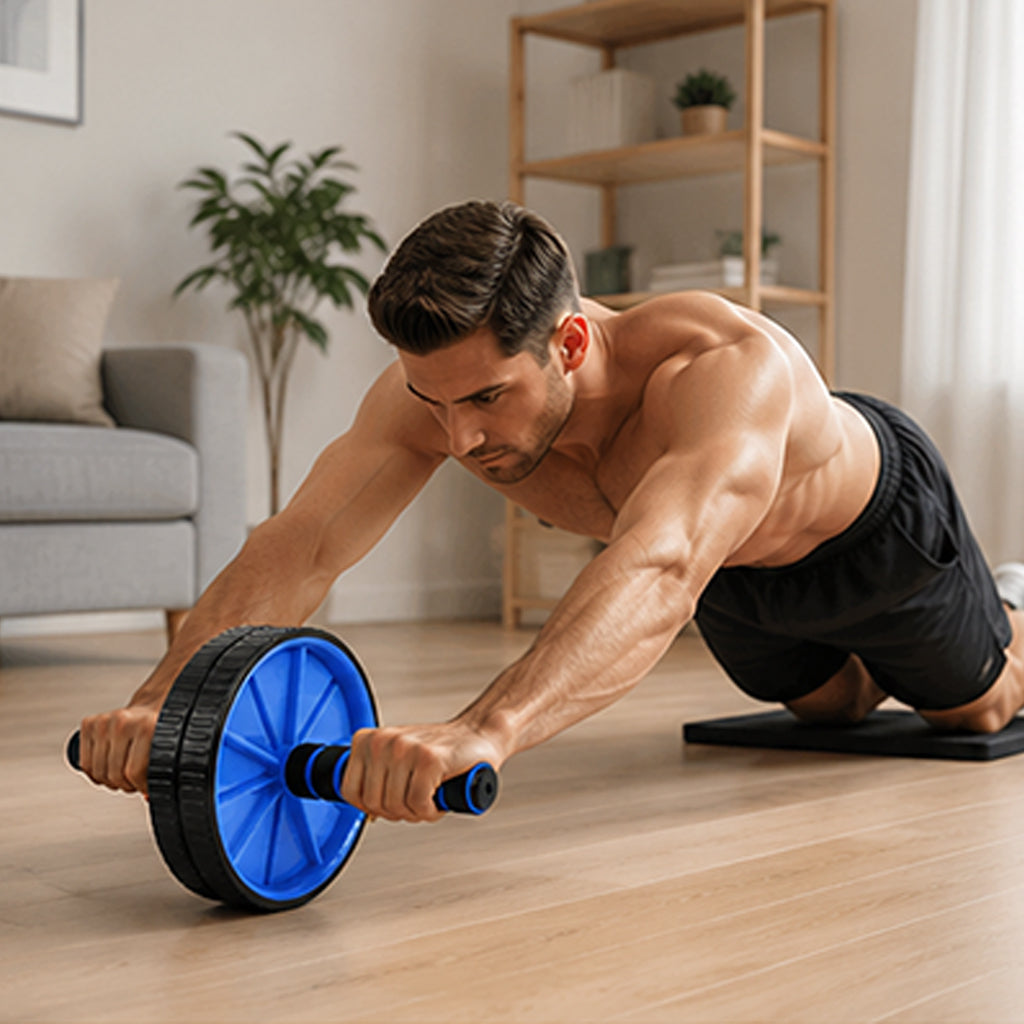 Double‑Wheel Ab Roller & Mat with Non‑Slip Foam Handles & Extra‑Thick Knee Pad – Dual‑Wheel Core Strength Trainer for Home Gym Workouts
