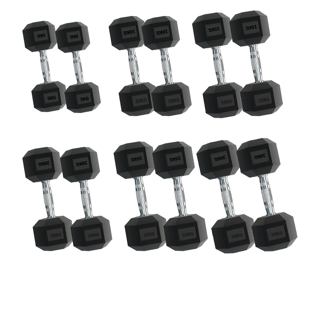 Hex Dumbbell Set 2.5kg–30kg with Optional Vertical Rack – Rubber-Coated Anti-Roll Weights for Strength Training – Compact Storage for Home Gyms