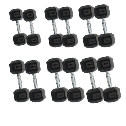 Hex Dumbbell Set 2.5kg–30kg with Optional Vertical Rack – Rubber-Coated Anti-Roll Weights for Strength Training – Compact Storage for Home Gyms