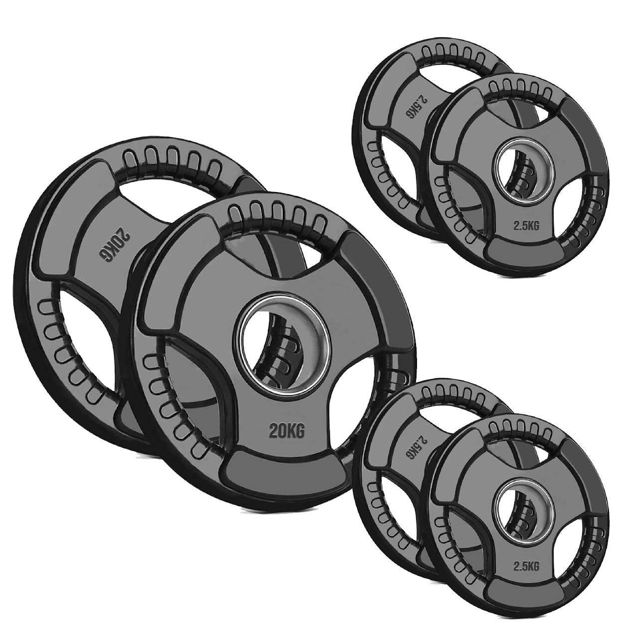 Olympic Tri-Grip Weight Plate – Rubber-Coated Cast Iron, 2-Hole Design for Barbell & Dumbbell Training