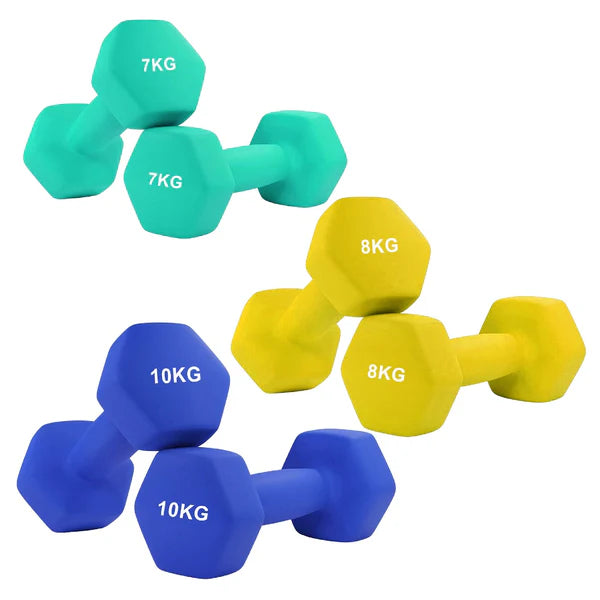 Anti-Roll Non-Slip Neoprene Dumbbell Weights | Hex Neoprene Dumbbells Set | Available in Singles, Pairs & Sets | Comfortable Grip for Home & Gym Workouts