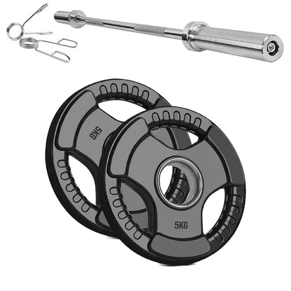 Olympic Tri-Grip Weight Plate – Rubber-Coated Cast Iron, 2-Hole Design for Barbell & Dumbbell Training