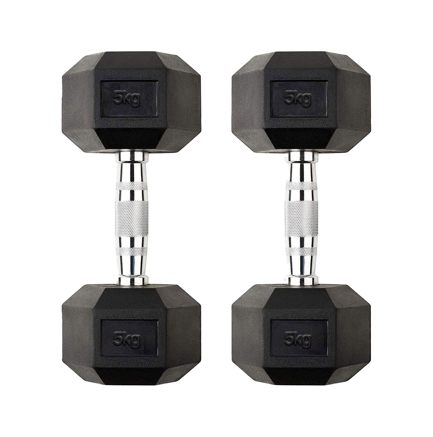 Heavy Duty Hex 5kg Dumbbells Pair – Rubber-Coated, Anti-Roll Free Weights with Chrome Handles for Home Strength Training UK