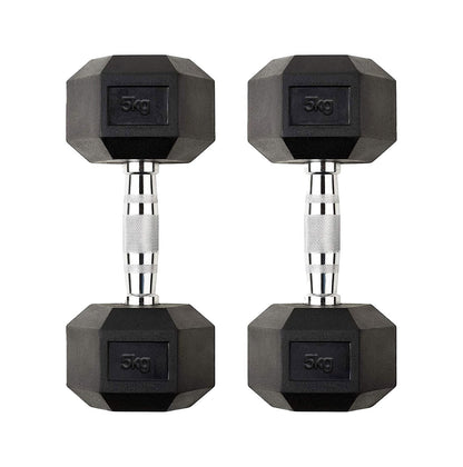 Hex Dumbbells Pairs & Sets (2.5kg–60kg) – Rubber-Coated, Anti-Roll, Steel Knurled Grip – Strength Training Weights for Home Gym or Studio