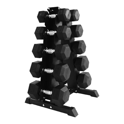 Rubber-Coated Hex Dumbbell Set 2.5kg–25kg 5 Pairs with Optional 5-Tier Rack Anti-Roll Cast Iron Weights for Home Gyms and PT Studios Space-Saving Storage