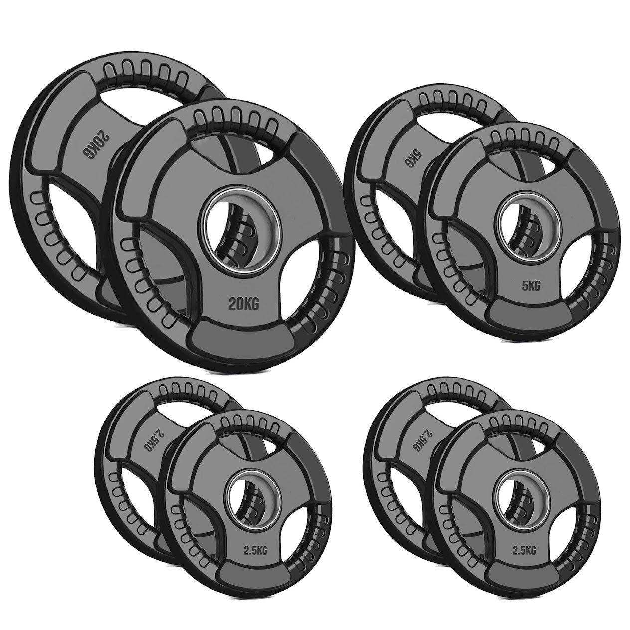 Olympic Tri-Grip Weight Plate – Rubber-Coated Cast Iron, 2-Hole Design for Barbell & Dumbbell Training