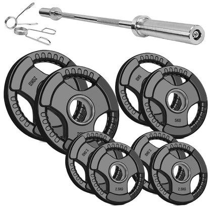 Olympic Tri-Grip Weight Plate – Rubber-Coated Cast Iron, 2-Hole Design for Barbell & Dumbbell Training