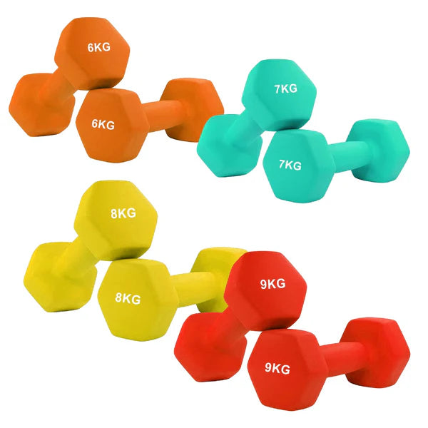 Anti-Roll Non-Slip Neoprene Dumbbell Weights | Hex Neoprene Dumbbells Set | Available in Singles, Pairs & Sets | Comfortable Grip for Home & Gym Workouts