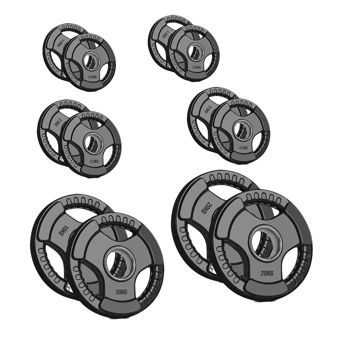 Olympic Tri-Grip Weight Plate – Rubber-Coated Cast Iron, 2-Hole Design for Barbell & Dumbbell Training