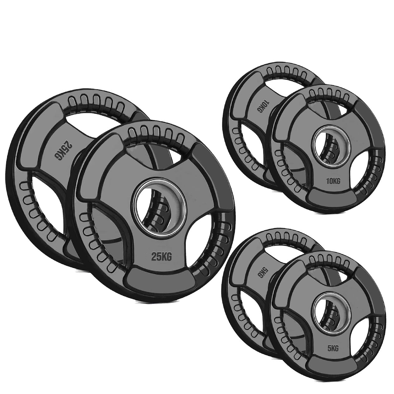 Olympic Tri-Grip Weight Plate – Rubber-Coated Cast Iron, 2-Hole Design for Barbell & Dumbbell Training