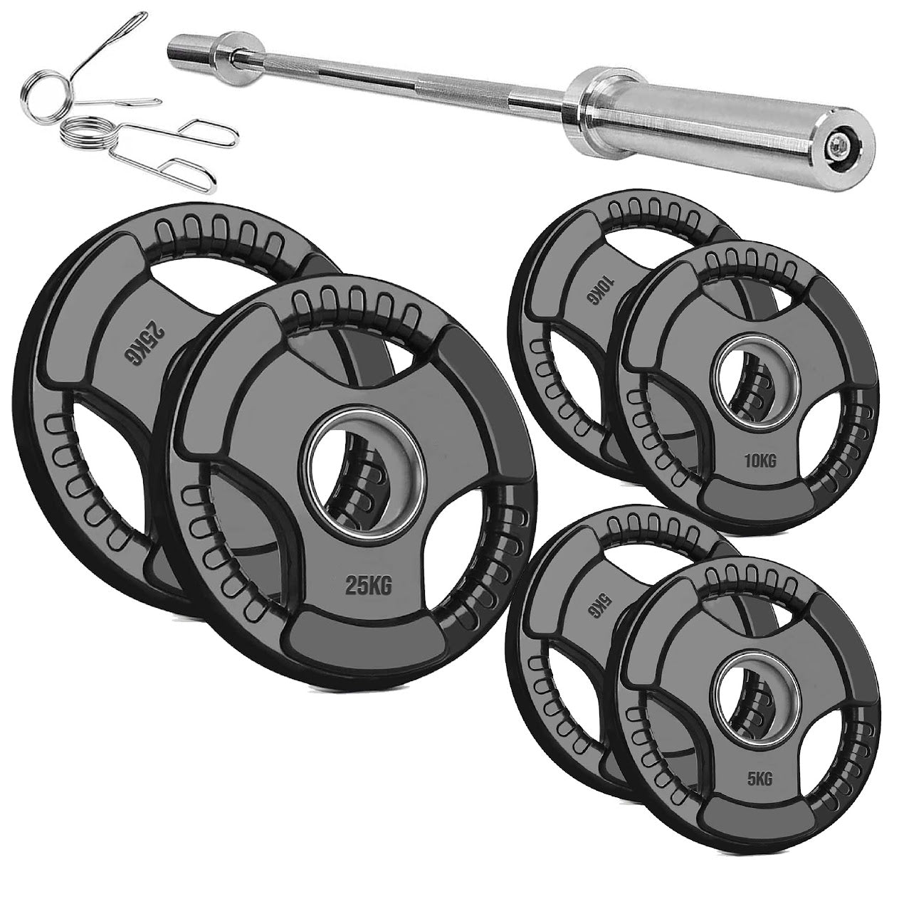 Olympic Tri-Grip Weight Plate – Rubber-Coated Cast Iron, 2-Hole Design for Barbell & Dumbbell Training