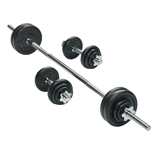 Barbell with weight plates on a white background