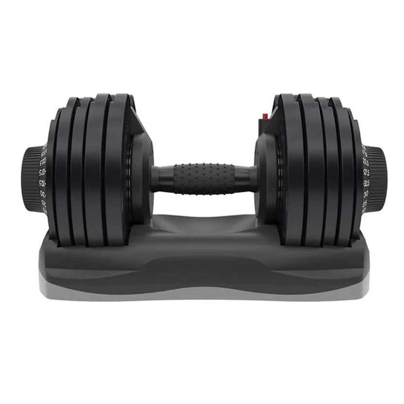 Pair of adjustable dumbbells on a white background