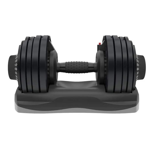 Pair of adjustable dumbbells on a white background