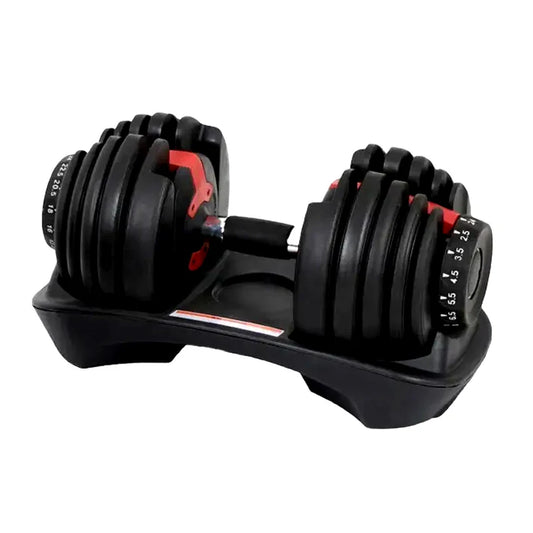 Pair of adjustable dumbbells on a white background