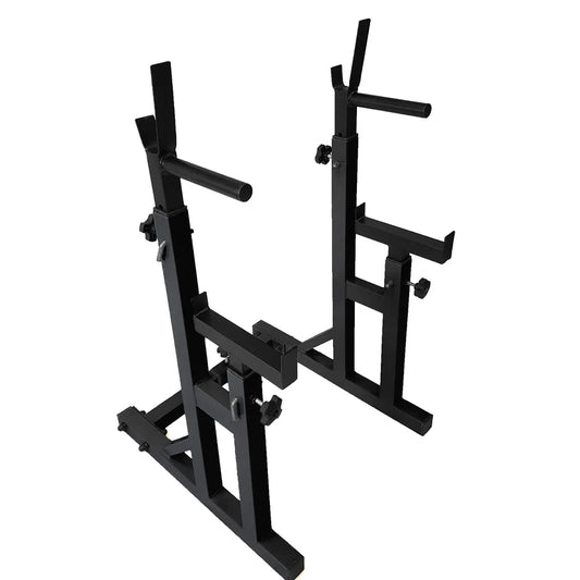 Black metal squat rack on a white background