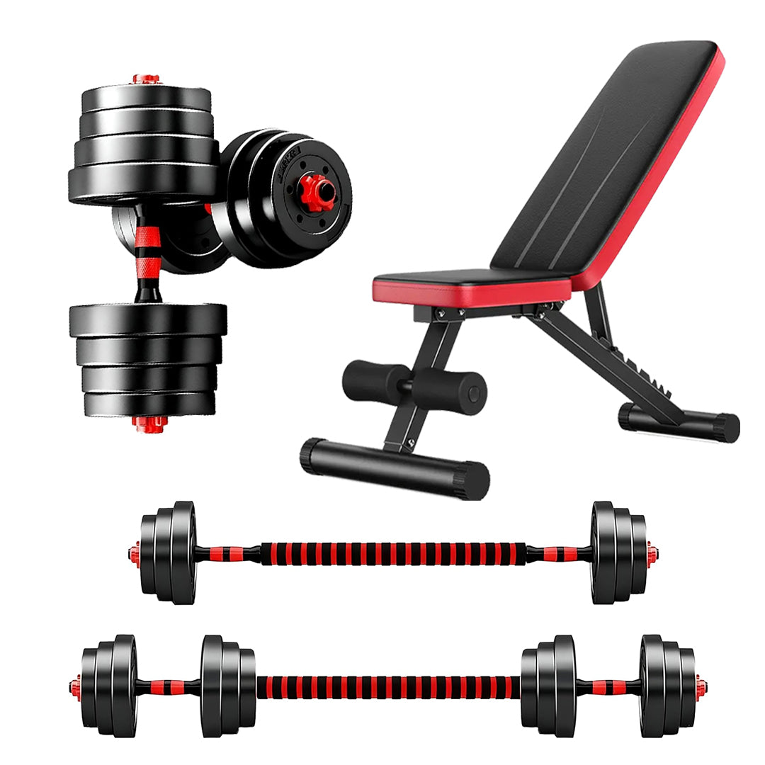 Adjustable Dumbbells & Barbell Set | Vinyl‑Coated 20–30 kg Strength Kit | 2‑in‑1 Combo for Home Gym Training