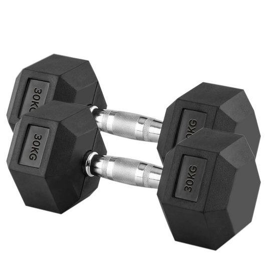 Heavy Duty 30kg Hex Dumbbell Pair – Rubber-Coated Anti-Roll Heads & Non-Slip Steel Handles – 2 x 30kg Free Weights for Strength & Power Training – Home & Garage Gym