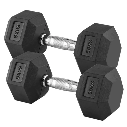 Pair of Heavy Duty 50kg Hex Dumbbells – 2 x 50kg Solid Weights with Textured Steel Handles & Rubber-Coated Anti-Roll Heads – Advanced Strength Training for Home Gym