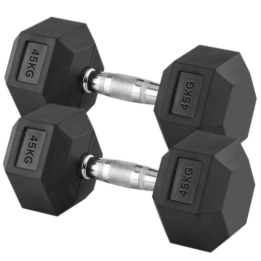Heavy Duty Hex Dumbbell Pair 45kg – 2 x 45kg Rubber-Coated Weights with Anti-Roll Design & Steel Grips – 90kg Total for Home Gym Strength, Powerlifting & Heavy Training