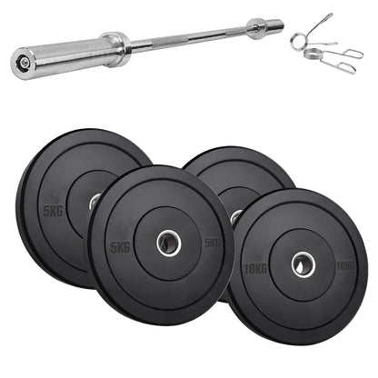 Olympic Heavy‑Duty Rubber Bumper Plates – Durable Black Rubber Finish – Olympic Plate Set for Strength Training & Weightlifting – Ideal Home Gym Setup