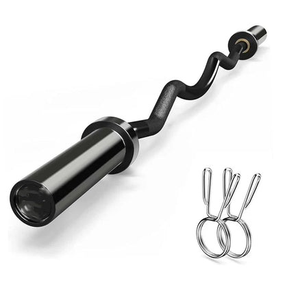 Black metal curl bar with attachments on a white background