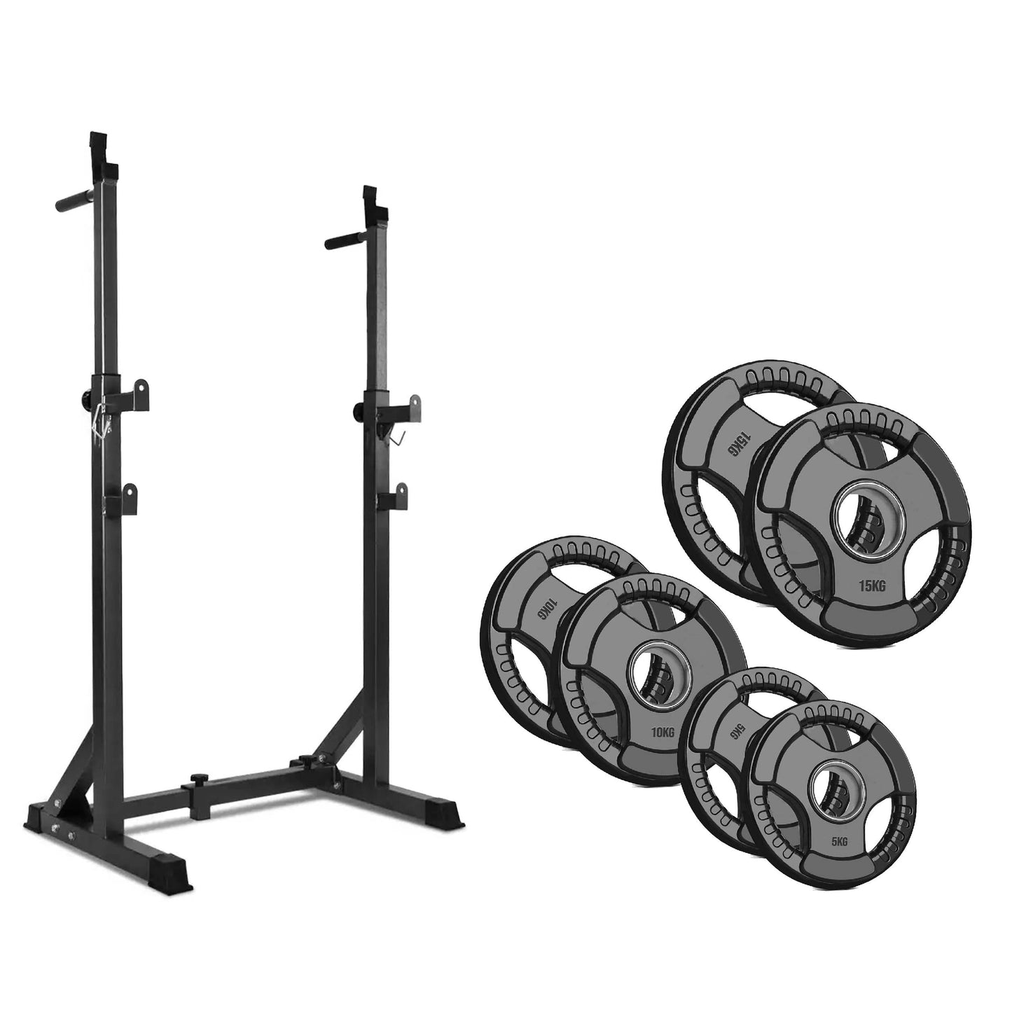 Heavy‑Duty Half Squat Rack – Adjustable Height & Width with Dip Station & Spotter Arms, 200 kg Load for Home Gym Strength Training