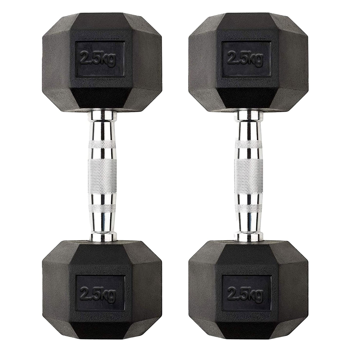 Lightweight 2.5kg Hex Dumbbell Set Featuring Rubber Coating & Anti-Roll Design – Durable Cast Iron Free Weights with Chrome Grip Handles for Home Gym Strength Training UK