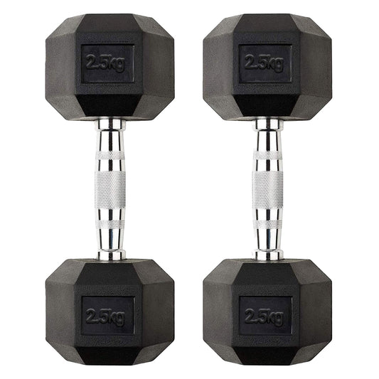 Lightweight 2.5kg Hex Dumbbell Set Featuring Rubber Coating & Anti-Roll Design – Durable Cast Iron Free Weights with Chrome Grip Handles for Home Gym Strength Training UK