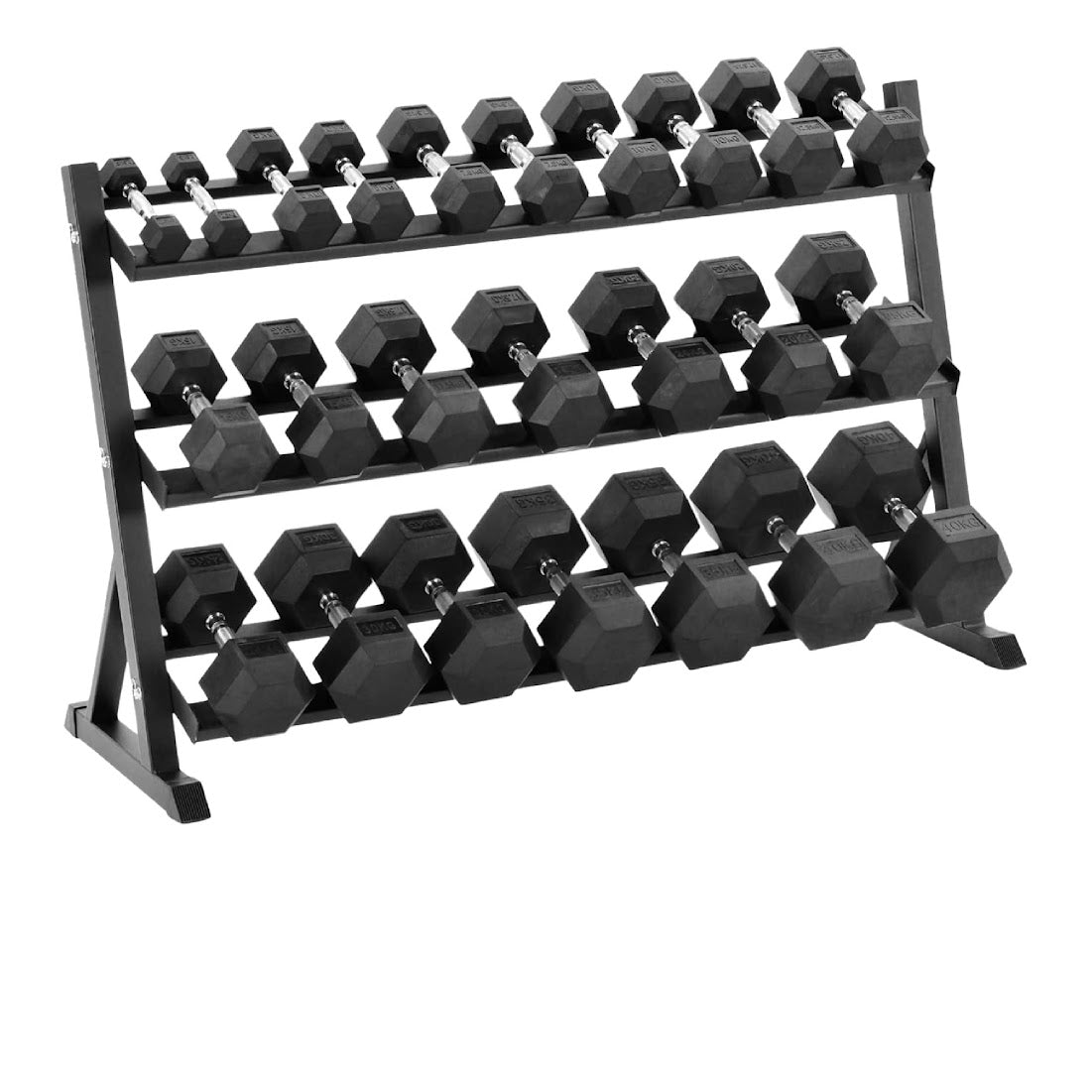 Complete Hex Dumbbell Set 2.5kg–30kg | Rubber-Coated Anti-Roll Weights with Optional 3-Tier Rack | Strength Training for Home & Gyms
