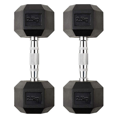 Hex Dumbbells Pairs & Sets (2.5kg–60kg) – Rubber-Coated, Anti-Roll, Steel Knurled Grip – Strength Training Weights for Home Gym or Studio