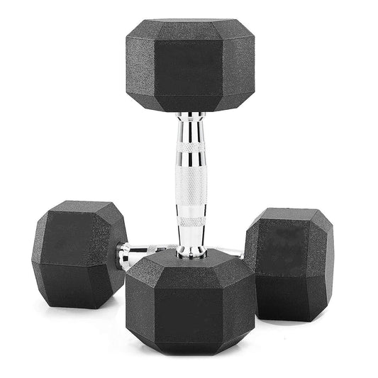 Hex Dumbbells Pairs & Sets (2.5kg–60kg) – Rubber-Coated, Anti-Roll, Steel Knurled Grip – Strength Training Weights for Home Gym or Studio