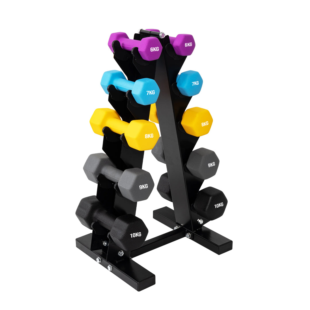 Neoprene Dumbbell Tree Rack Stand – 3/5 Tier Compact Dumbbell Holder | Vertical Steel Weight Rack with Rubber Feet | Neoprene Dumbbell Organizer for Home Gym Use
