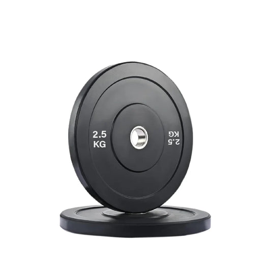 Pair of black weight plates with '2.5 KG' marking on a white background