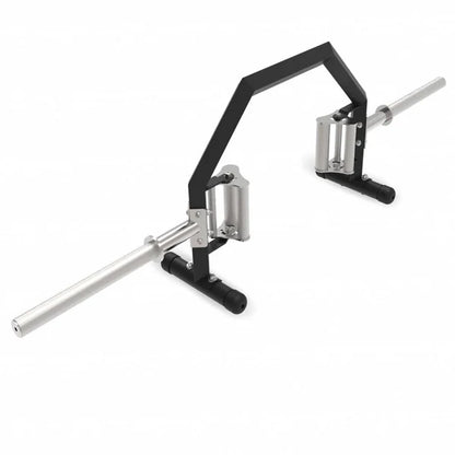 Black and silver cable machine gym equipment on a white background