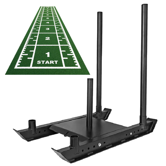 Black sports training device with green mat featuring a running track and 'Start' marker on a white background.