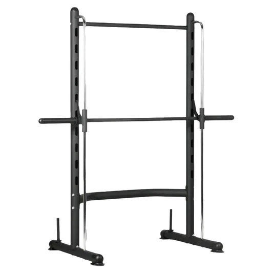 Black weightlifting rack on a white background