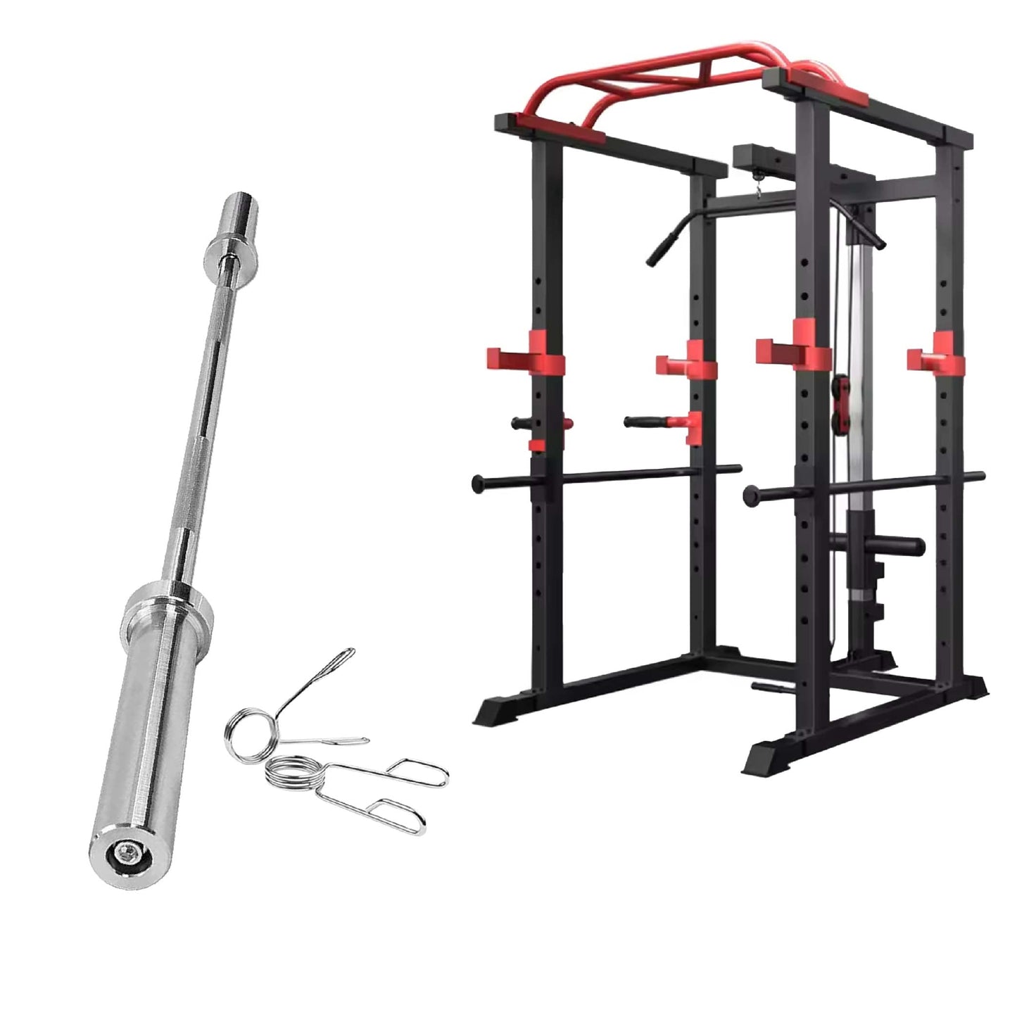 Adjustable Steel Power Cage with Cable Pulley System, Multi-Grip Pull-Up & Dip Bar – Heavy Duty Home Gym Rack