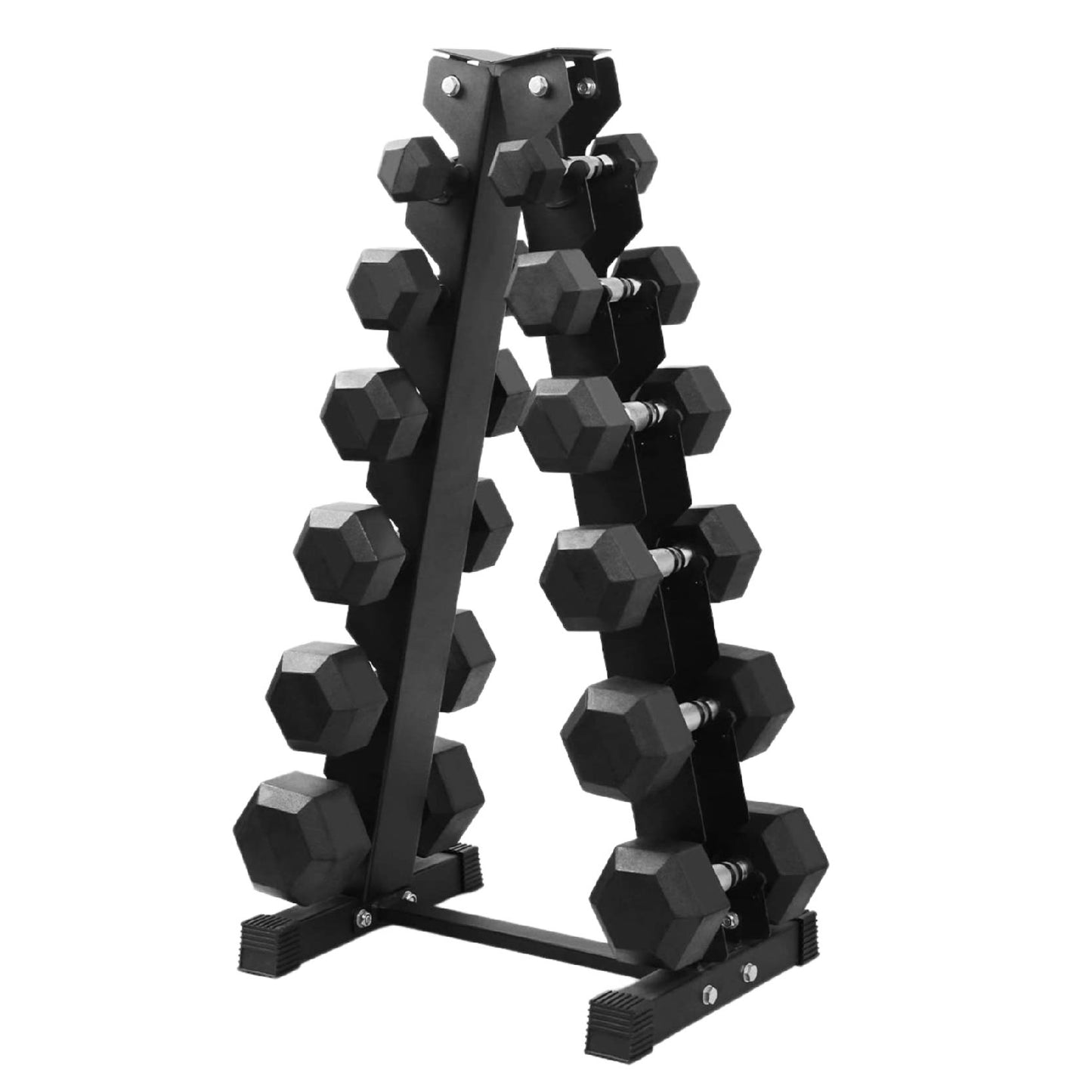 6 Tier Hex Dumbbells Set 2.5–15Kg with Rubber-Coated Cast Iron Weights & Space-Saving Tree Rack for Home Gym Strength Training