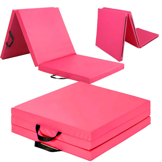 Pink folding mat with handles on a white background
