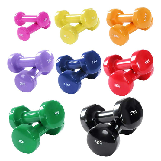 Multi Color Neoprene Vinyl Coated Dumbbells –  Hand Weights for Home Strength Training Gym